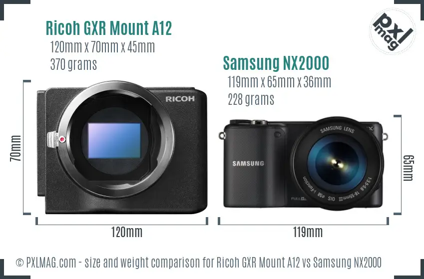 Ricoh GXR Mount A12 vs Samsung NX2000 size comparison