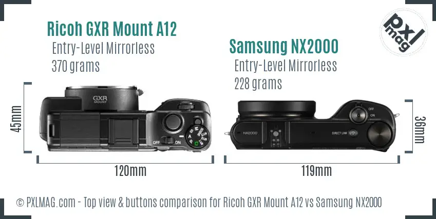 Ricoh GXR Mount A12 vs Samsung NX2000 top view buttons comparison