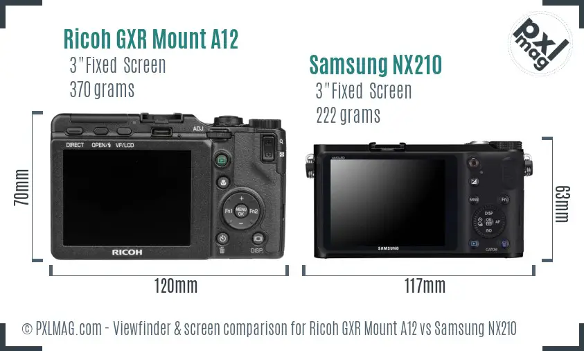 Ricoh GXR Mount A12 vs Samsung NX210 Screen and Viewfinder comparison