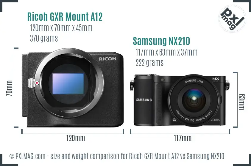 Ricoh GXR Mount A12 vs Samsung NX210 size comparison