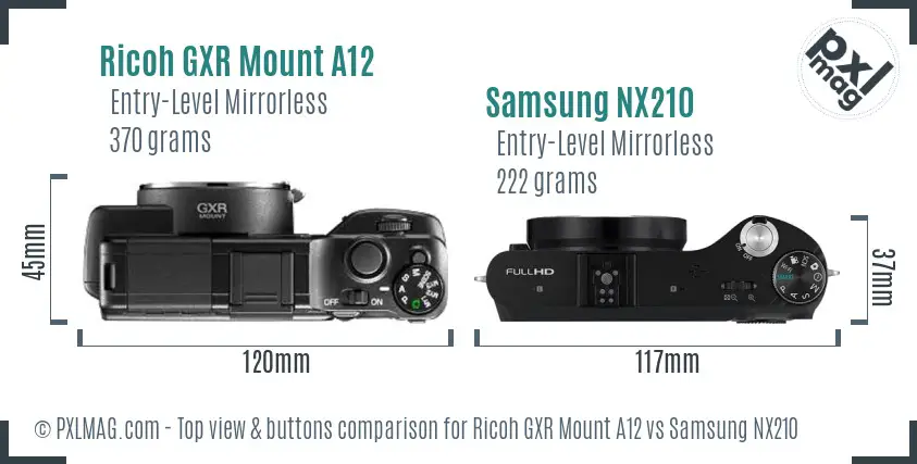 Ricoh GXR Mount A12 vs Samsung NX210 top view buttons comparison