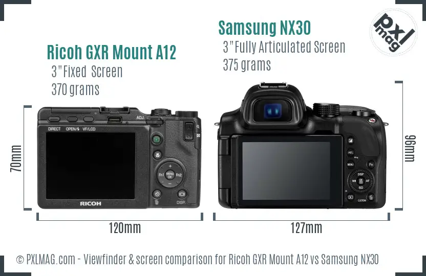 Ricoh GXR Mount A12 vs Samsung NX30 Screen and Viewfinder comparison