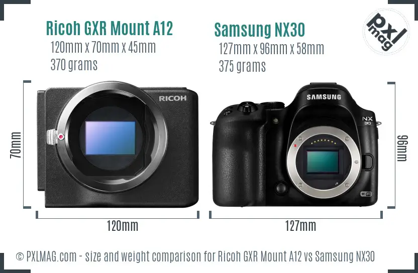 Ricoh GXR Mount A12 vs Samsung NX30 size comparison