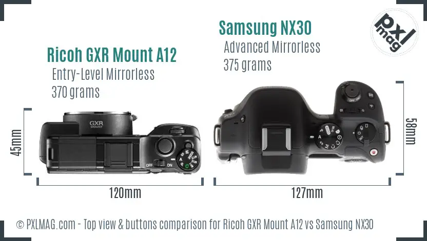 Ricoh GXR Mount A12 vs Samsung NX30 top view buttons comparison
