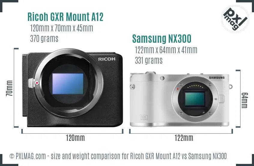 Ricoh GXR Mount A12 vs Samsung NX300 size comparison