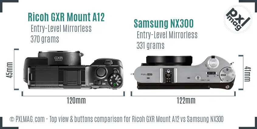 Ricoh GXR Mount A12 vs Samsung NX300 top view buttons comparison
