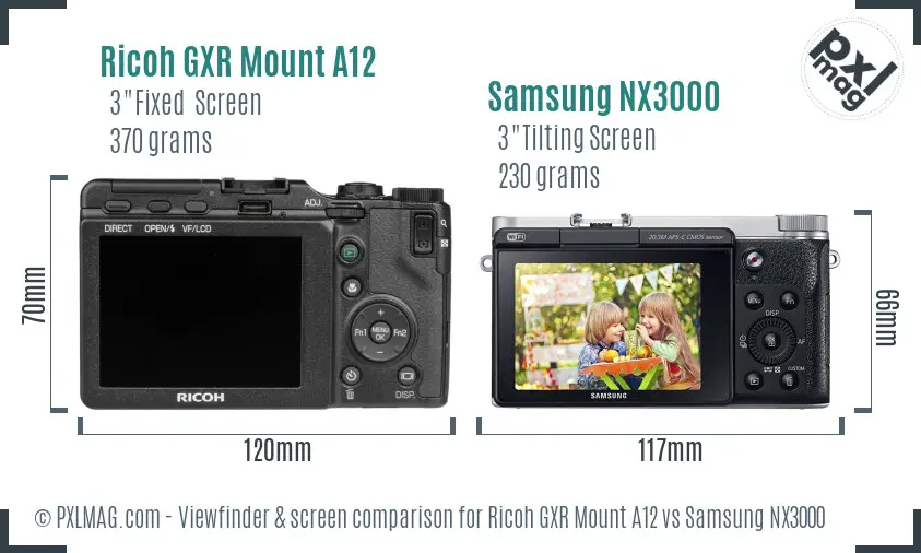 Ricoh GXR Mount A12 vs Samsung NX3000 Screen and Viewfinder comparison