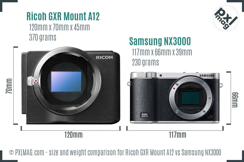 Ricoh GXR Mount A12 vs Samsung NX3000 size comparison