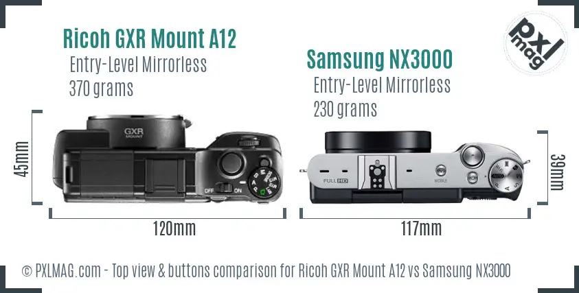 Ricoh GXR Mount A12 vs Samsung NX3000 top view buttons comparison