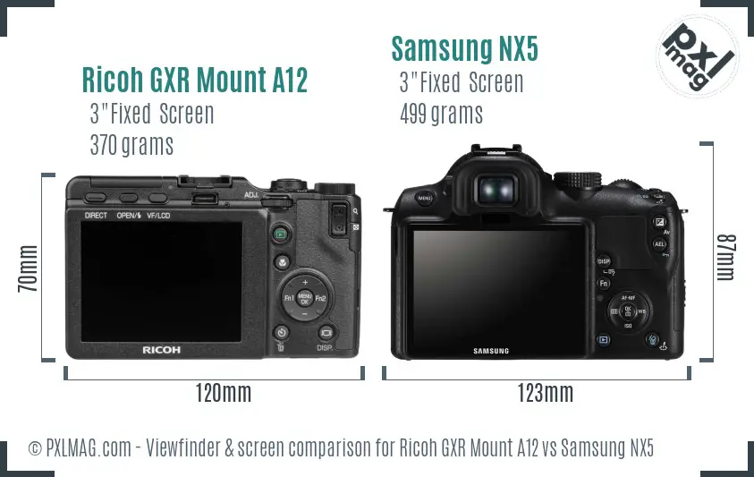 Ricoh GXR Mount A12 vs Samsung NX5 Screen and Viewfinder comparison