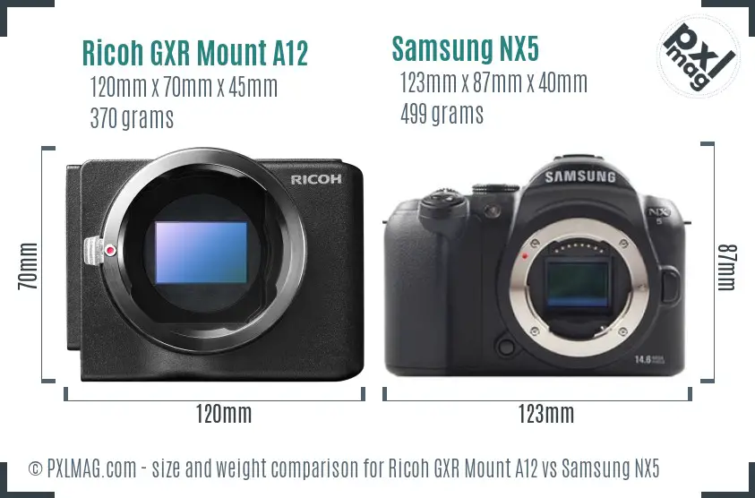 Ricoh GXR Mount A12 vs Samsung NX5 size comparison
