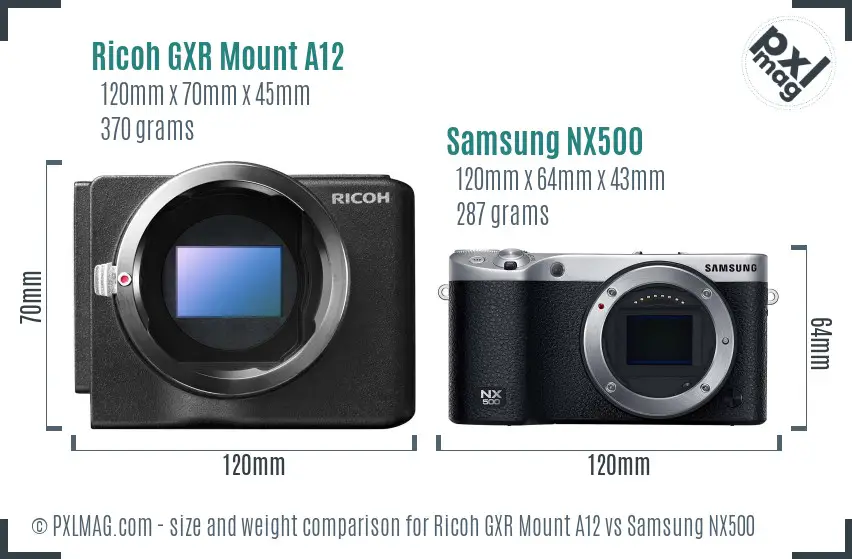 Ricoh GXR Mount A12 vs Samsung NX500 size comparison