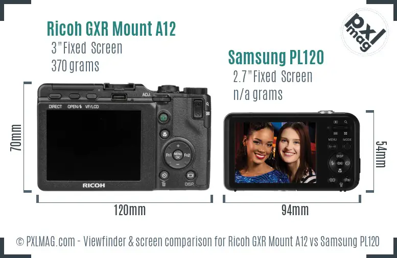 Ricoh GXR Mount A12 vs Samsung PL120 Screen and Viewfinder comparison