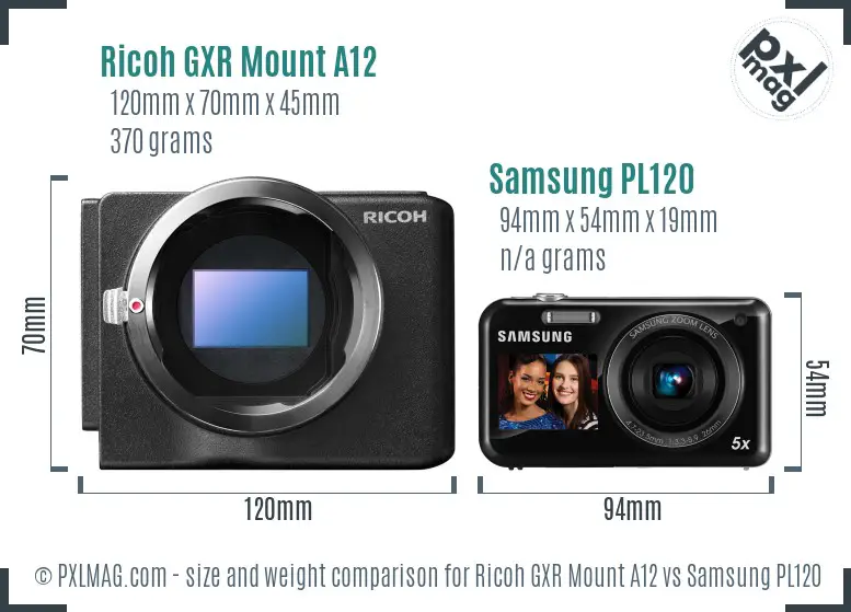 Ricoh GXR Mount A12 vs Samsung PL120 size comparison