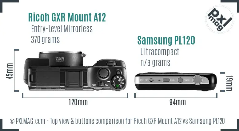 Ricoh GXR Mount A12 vs Samsung PL120 top view buttons comparison