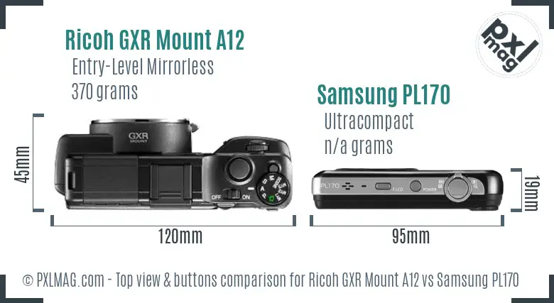 Ricoh GXR Mount A12 vs Samsung PL170 top view buttons comparison