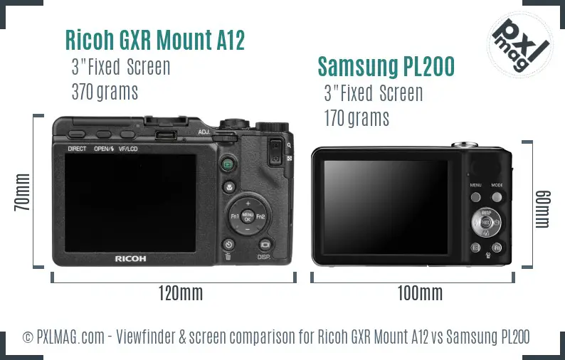 Ricoh GXR Mount A12 vs Samsung PL200 Screen and Viewfinder comparison