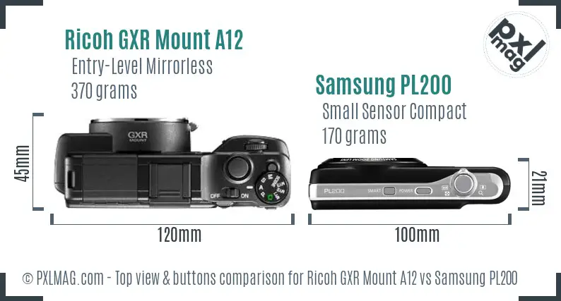 Ricoh GXR Mount A12 vs Samsung PL200 top view buttons comparison
