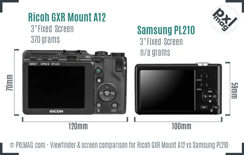 Ricoh GXR Mount A12 vs Samsung PL210 Screen and Viewfinder comparison