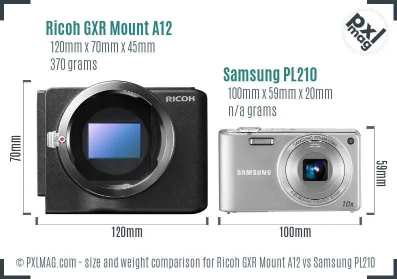 Ricoh GXR Mount A12 vs Samsung PL210 size comparison