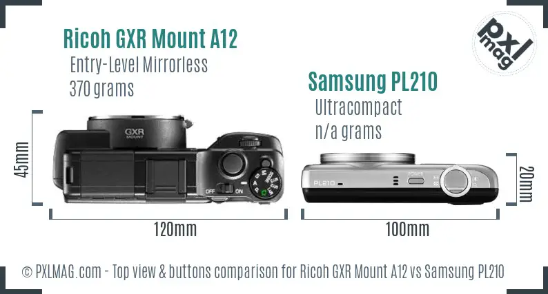 Ricoh GXR Mount A12 vs Samsung PL210 top view buttons comparison