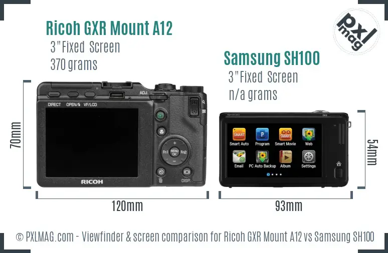 Ricoh GXR Mount A12 vs Samsung SH100 Screen and Viewfinder comparison