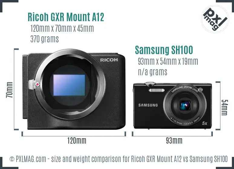 Ricoh GXR Mount A12 vs Samsung SH100 size comparison
