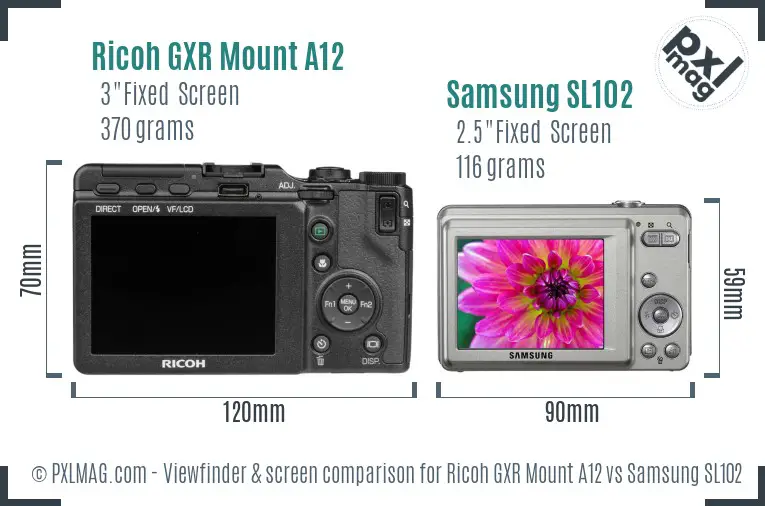 Ricoh GXR Mount A12 vs Samsung SL102 Screen and Viewfinder comparison