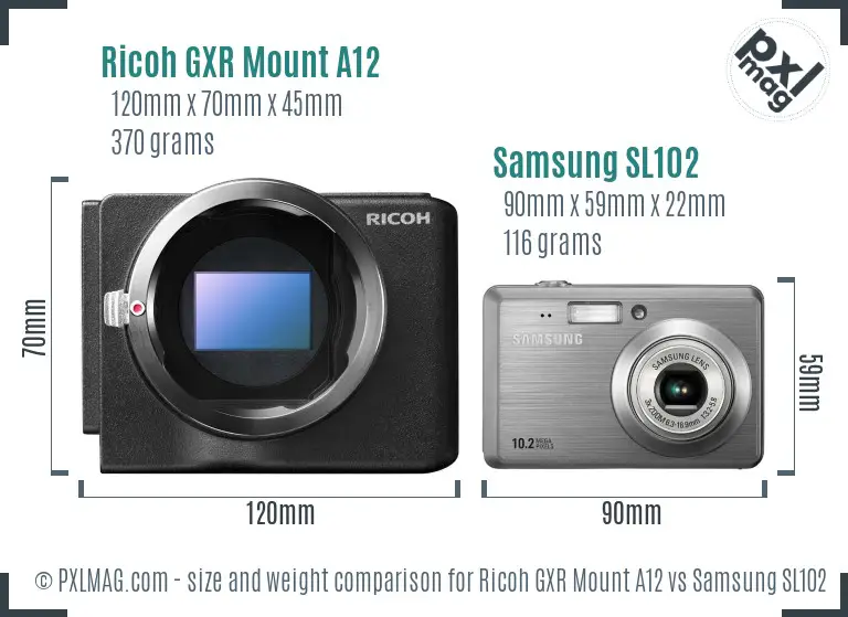 Ricoh GXR Mount A12 vs Samsung SL102 size comparison