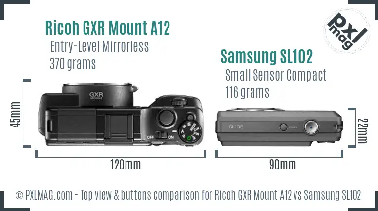 Ricoh GXR Mount A12 vs Samsung SL102 top view buttons comparison