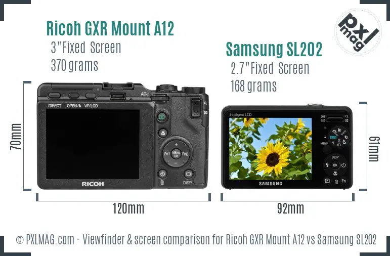 Ricoh GXR Mount A12 vs Samsung SL202 Screen and Viewfinder comparison