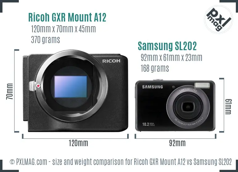 Ricoh GXR Mount A12 vs Samsung SL202 size comparison