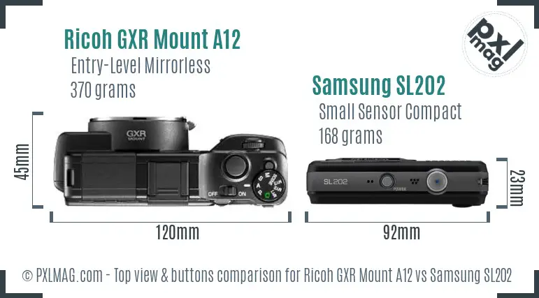 Ricoh GXR Mount A12 vs Samsung SL202 top view buttons comparison