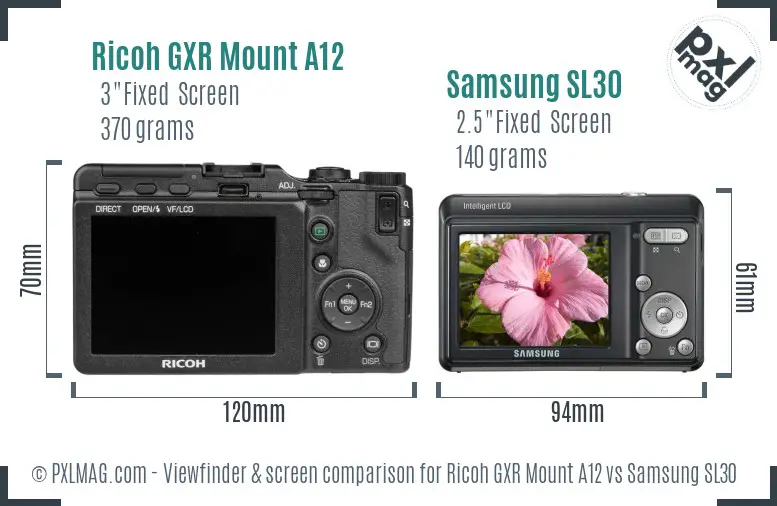 Ricoh GXR Mount A12 vs Samsung SL30 Screen and Viewfinder comparison