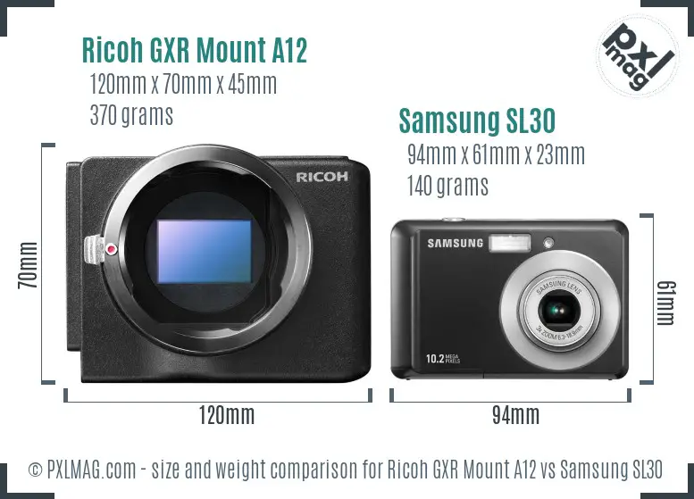 Ricoh GXR Mount A12 vs Samsung SL30 size comparison