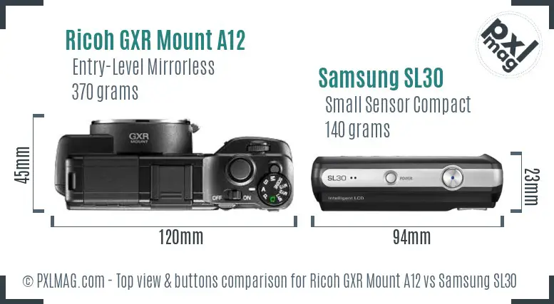 Ricoh GXR Mount A12 vs Samsung SL30 top view buttons comparison