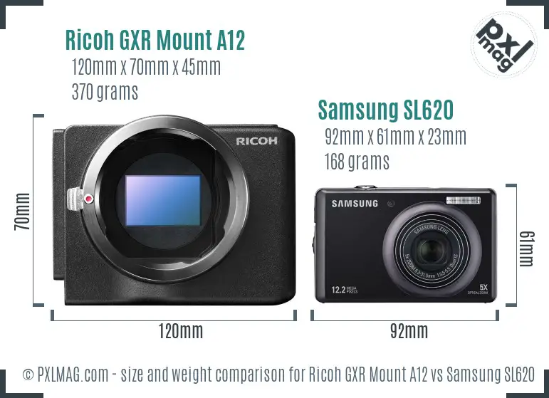 Ricoh GXR Mount A12 vs Samsung SL620 size comparison