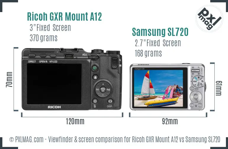 Ricoh GXR Mount A12 vs Samsung SL720 Screen and Viewfinder comparison