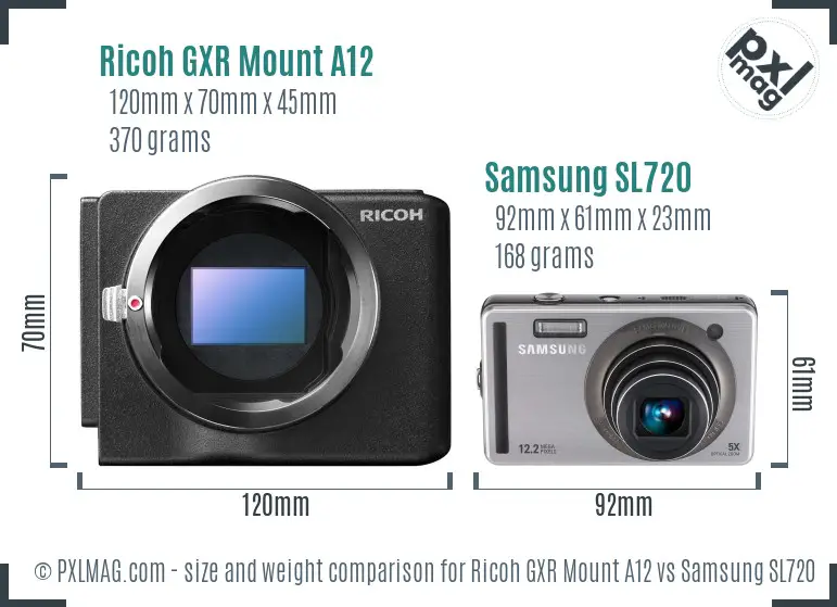 Ricoh GXR Mount A12 vs Samsung SL720 size comparison