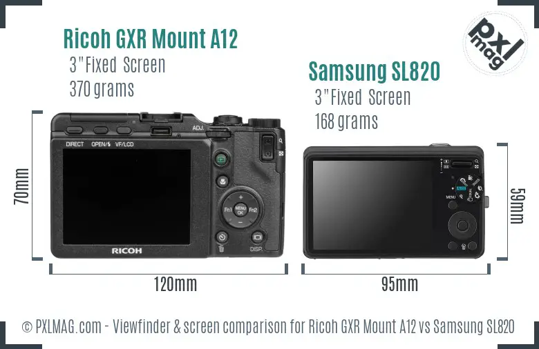 Ricoh GXR Mount A12 vs Samsung SL820 Screen and Viewfinder comparison