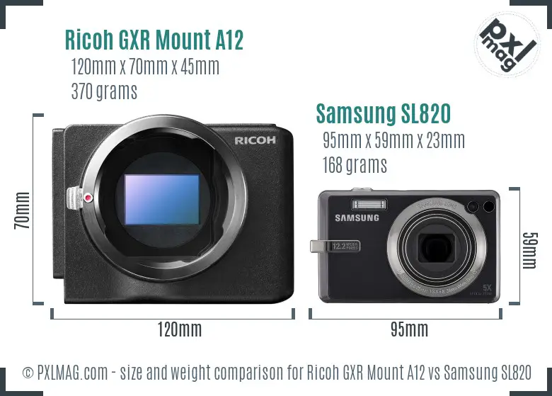 Ricoh GXR Mount A12 vs Samsung SL820 size comparison