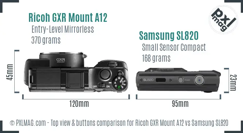 Ricoh GXR Mount A12 vs Samsung SL820 top view buttons comparison