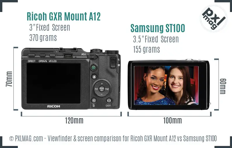 Ricoh GXR Mount A12 vs Samsung ST100 Screen and Viewfinder comparison