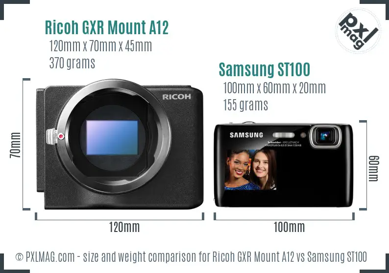 Ricoh GXR Mount A12 vs Samsung ST100 size comparison