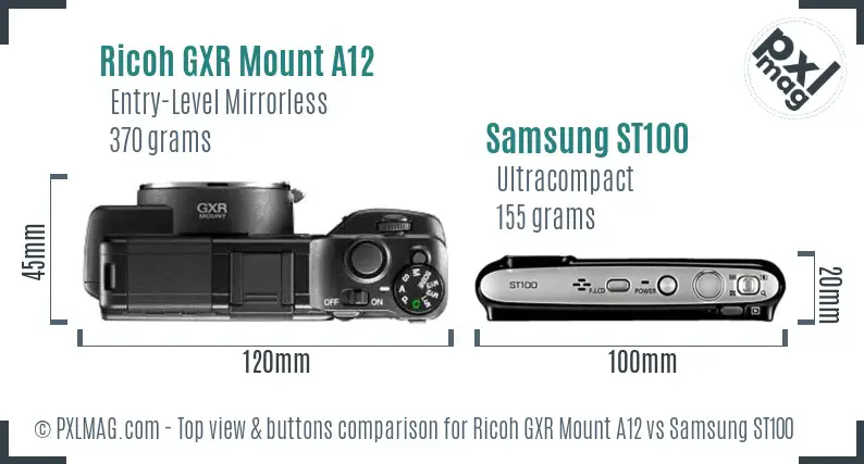 Ricoh GXR Mount A12 vs Samsung ST100 top view buttons comparison