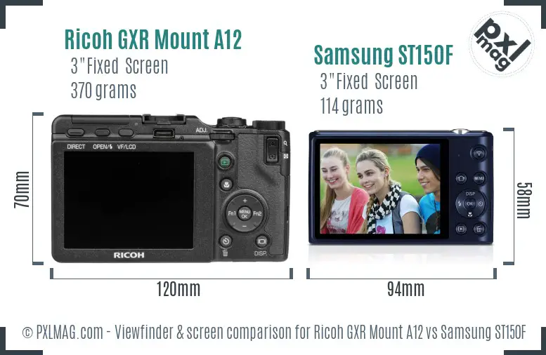Ricoh GXR Mount A12 vs Samsung ST150F Screen and Viewfinder comparison