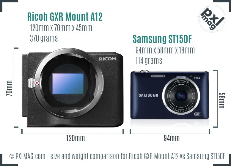 Ricoh GXR Mount A12 vs Samsung ST150F size comparison