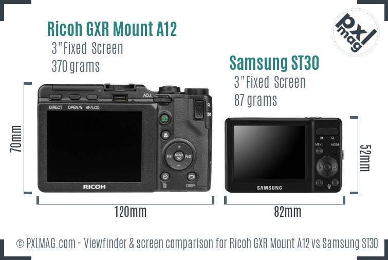 Ricoh GXR Mount A12 vs Samsung ST30 Screen and Viewfinder comparison