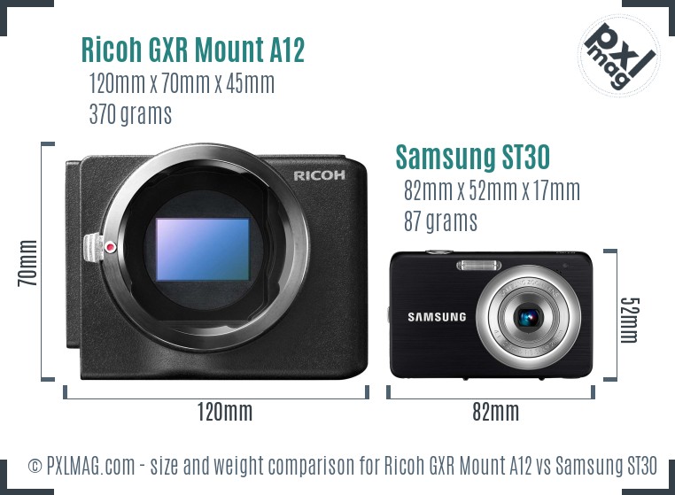 Ricoh GXR Mount A12 vs Samsung ST30 size comparison