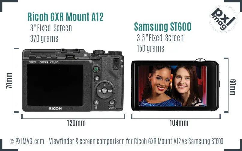 Ricoh GXR Mount A12 vs Samsung ST600 Screen and Viewfinder comparison